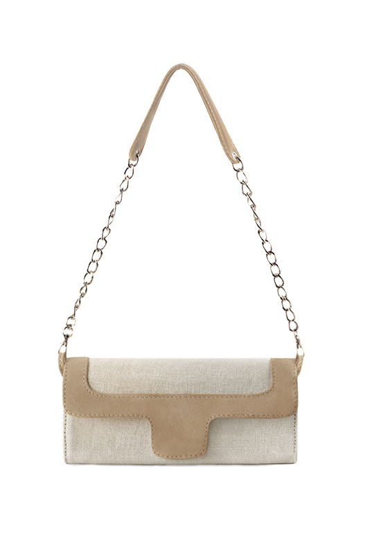 Women's natural beige and biscuit beige luxurious elegant clutch for ceremonies, weddings and evenings out. - Top view